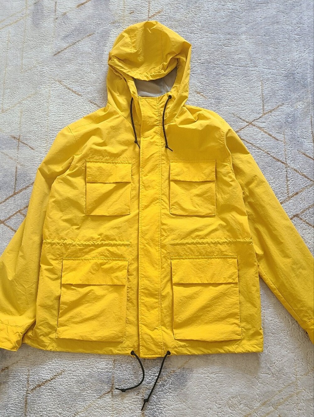 Old Navy Hooded Tech Rain Jacket XL Gold Yellow Utility Mesh Lined